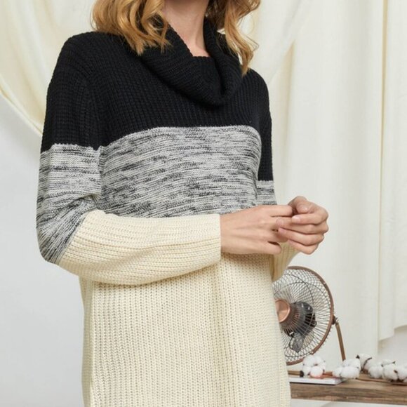 DAVI & DANI COLOURBLOCK THICK KNIT TURTLENECK SWEATER - Picture 8 of 10
